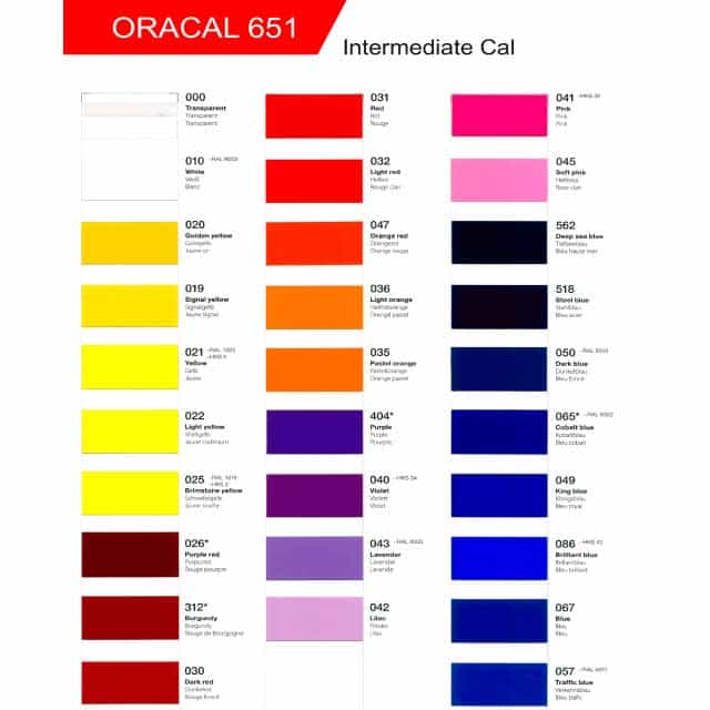 Oracal 651 - Vinilo monomérico de corte - Reigraf
